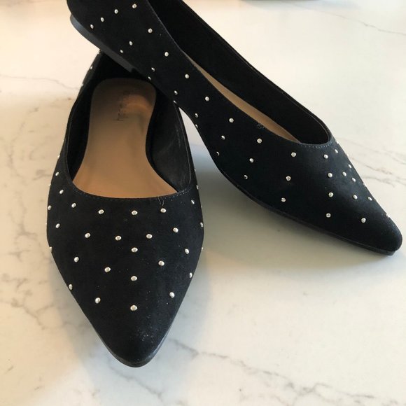 long tall sally Shoes - Long Tall Sally Kayley Black Studded Suede Flats